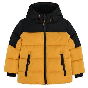 Yellow and black hooded zip through jacket