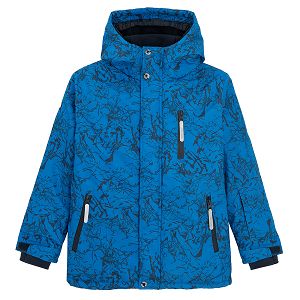 Blue with black lines hooded ski jacket