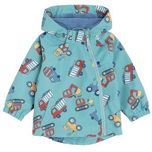 Light blue zip throuhg hooded jacket with trucks print