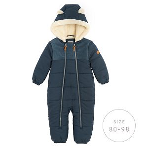 Blue hooded snowsuit with 2 side zippers