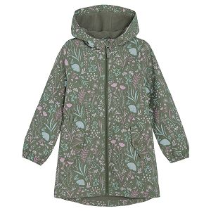 Khaki hooded xip through jacket with flower print