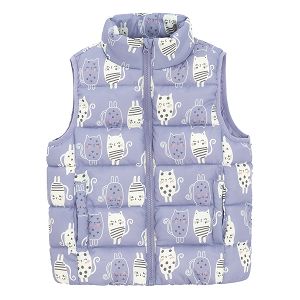 Purple zip through vest with kittens print