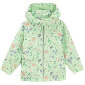 Green floral zip through hooded long jacket