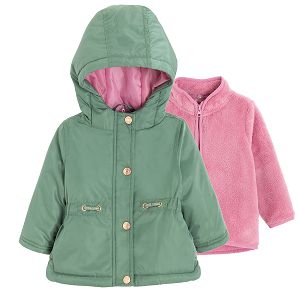 Khaki hooded jacket and pink zio through jacket set - 2 pieces