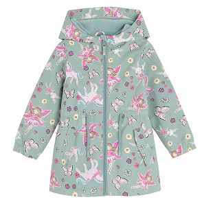 Green light hooded jacket with unicorns print