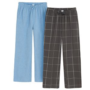 Checked and blue pyjamas pants- 2 pack