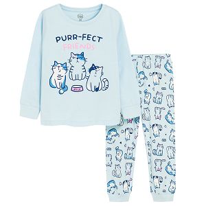 Light blue pyjamas with kitten print