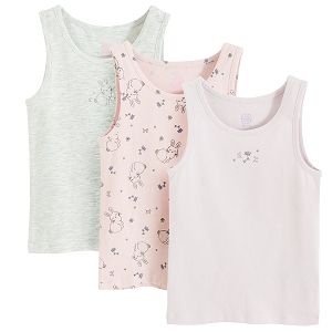 Grey and pink sleeveless bodies with bunnies and flowers print- 3 pack