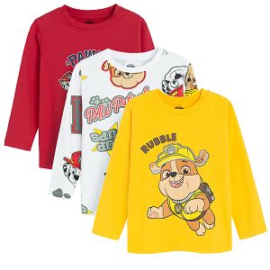 Paw Patrol white, yellow, brick long sleeve blouses- 3 pack