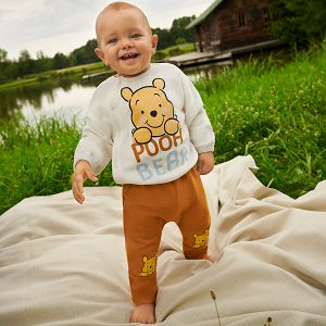 Wnnie the Pooh white wrap blouse and brown footless leggings- 2 pieces