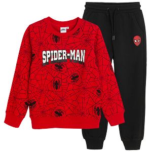 סט טרנינג של ספיידרמן - סווטשירט אדום ומכנסיים שחורים