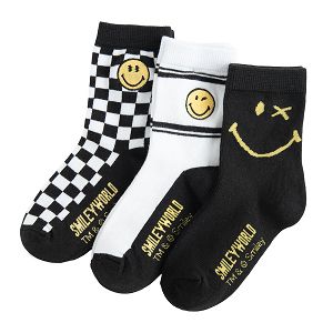 Smiley black and white socks- 3 pack