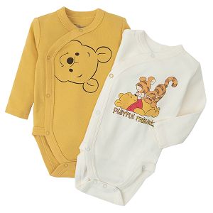Winnie the Pook white and yellow long sleeve wrap bodysuits- 2 pack