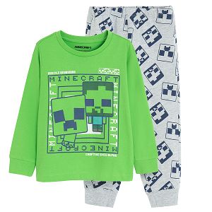 Minecraft green blouse and grey pants pyjamas- 2 pieces