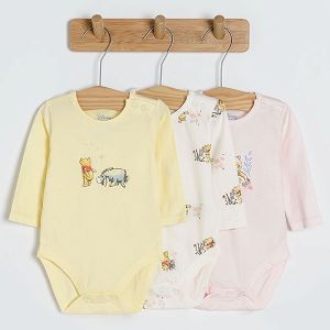 Winnie the Pooh white beige long sleeve bodysuits- 3 pack