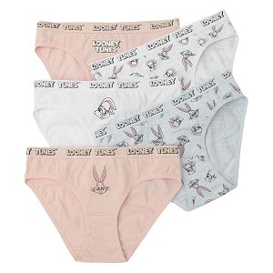 Looney Tunes white, grey and pink briefs- 5 pack